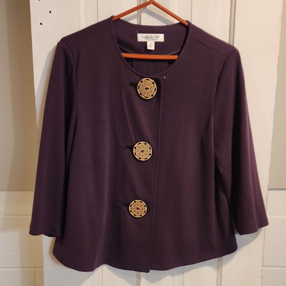 Coldwater Creek Deep Purple Jacket with Ornate Gold Accents